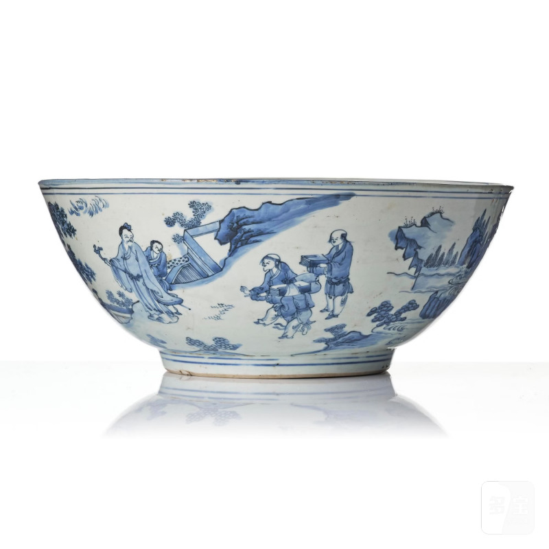 A large blue and white 'figural' bowl, - 图3